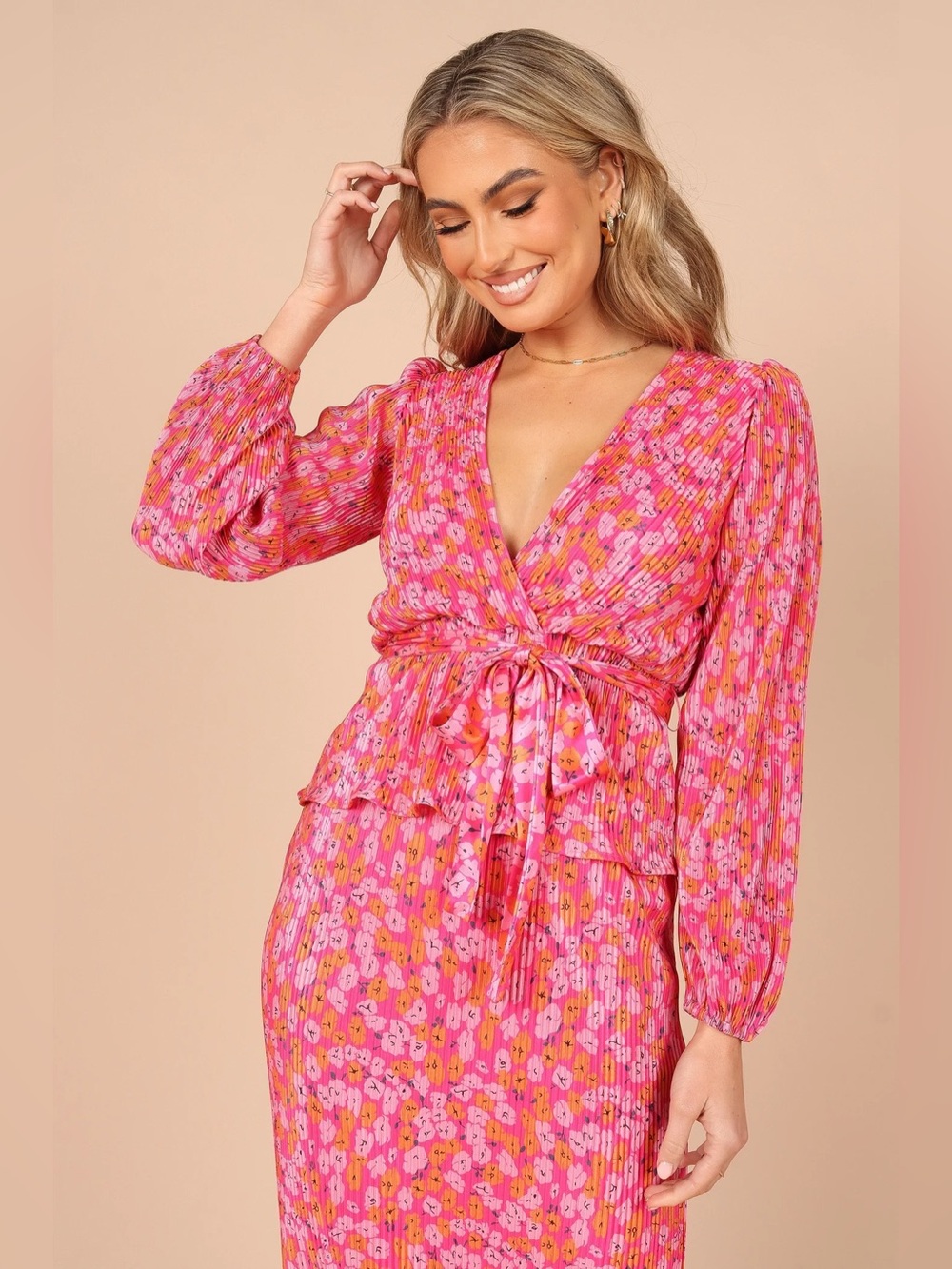 Petal & Pup Minelli Pink and Orange Floral Pleated Matching Set